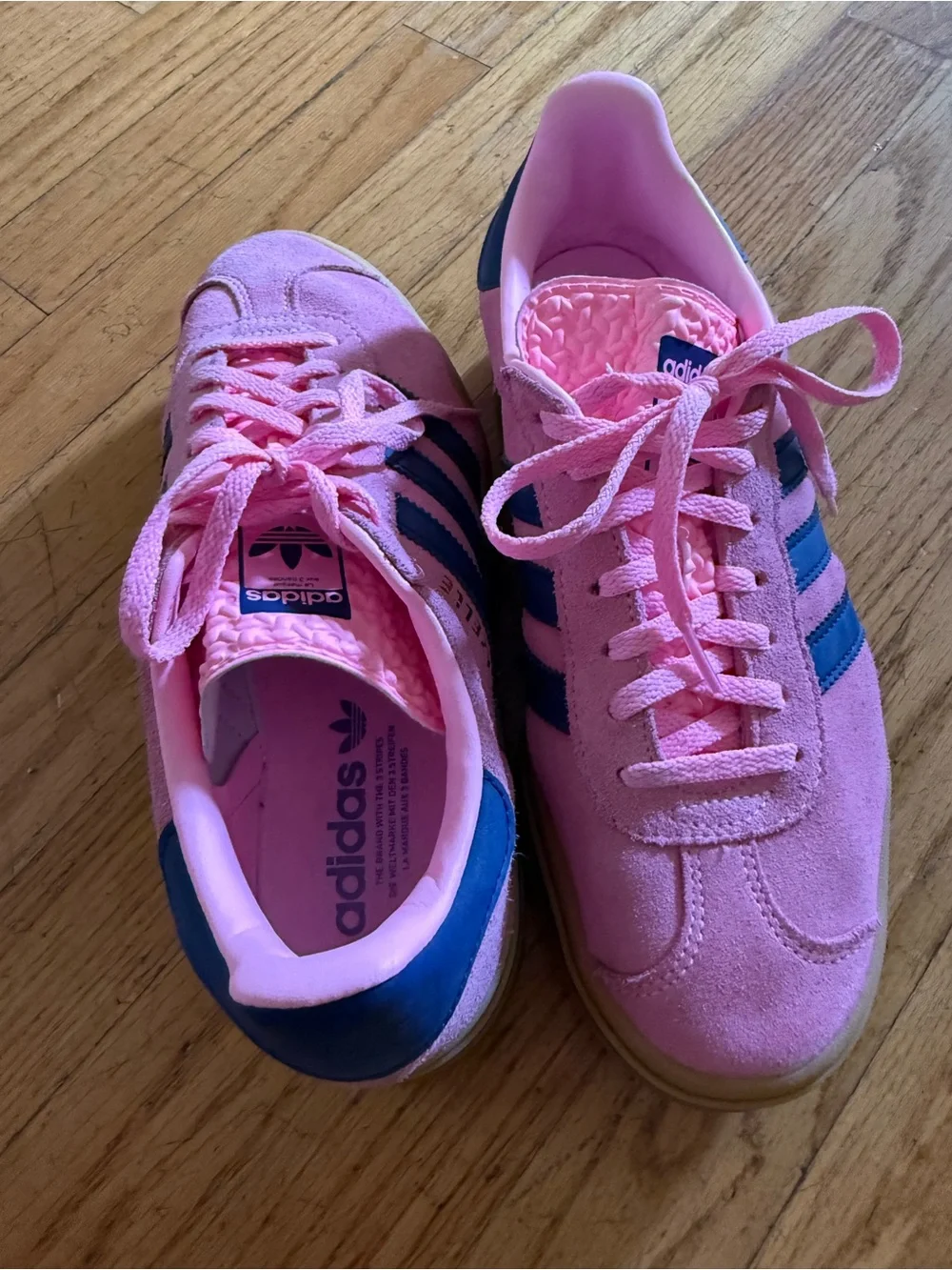 adidas Pink Suede Sneakers with Navy Stripes and Gum Sole